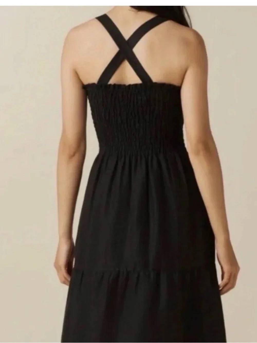 VETTA Black Smocked Tiered Maxi Skirt